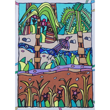 Las palmeras del río y el pajaro